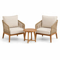 Set bistrot da giardino in legno e corda con cuscini in poliestere beige
