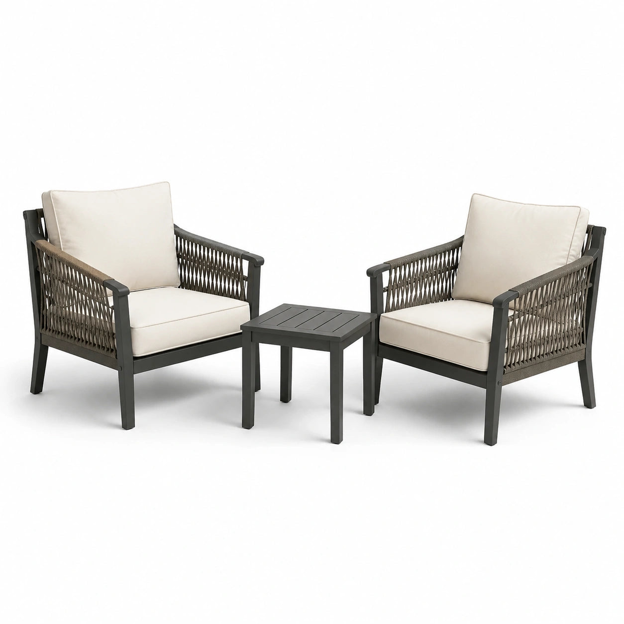 Set da Giardino con 2 Poltrone in Alluminio e Poliestere Beige e Tavolino Grigio