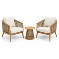 Set giardino in legno teak e corda con due poltrone e tavolino beige
