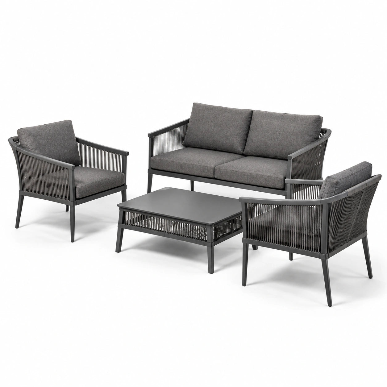 Set salotto da giardino in metallo e tessuto grigio 4 pezzi