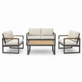 Set salotto da giardino in alluminio e acacia con cuscini in poliestere beige