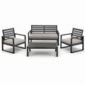 Set mobili da giardino in metallo nero con cuscini grigi