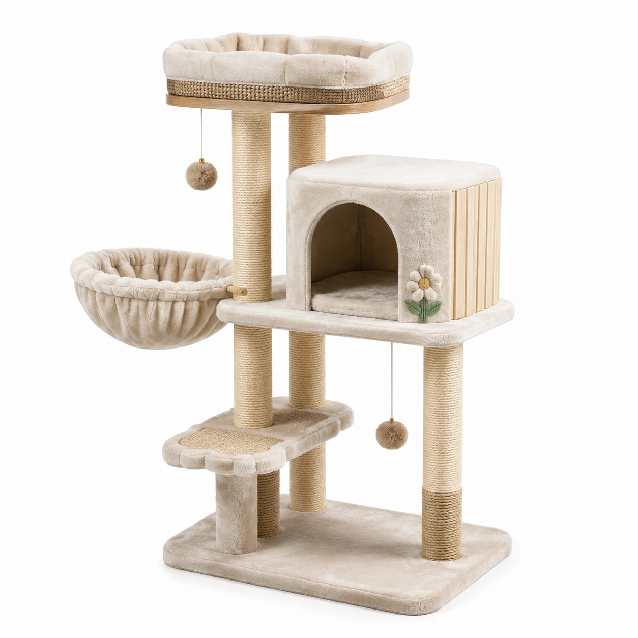Tiragraffi per gatti in sisal e peluche beige, 130 cm