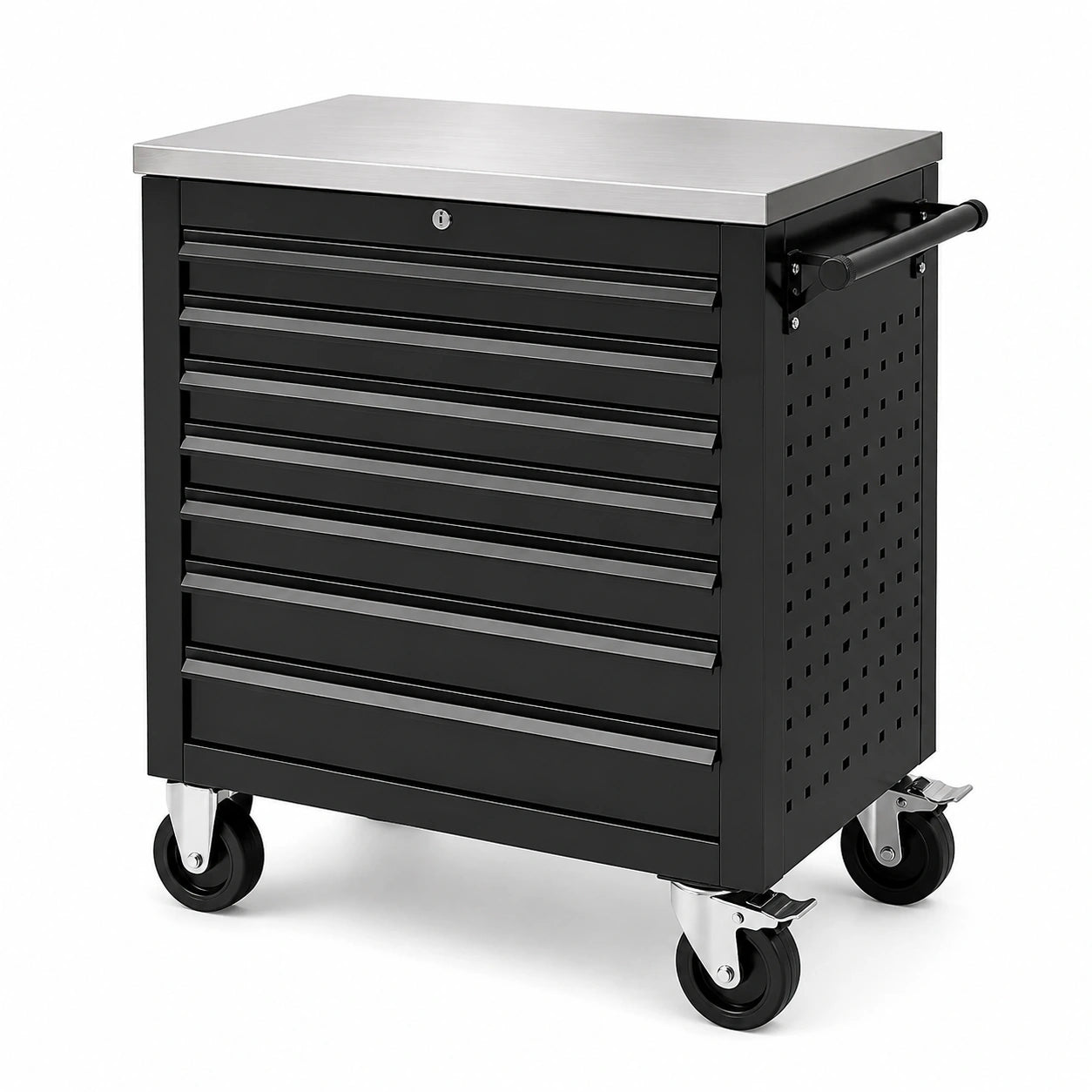 Carrello portautensili in acciaio nero con 7 cassetti