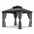 Gazebo da Esterno in Alluminio con Telo in Acciaio e Tende in Poliestere Grigio
