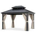 Gazebo in alluminio con tetto in metallo e tende beige