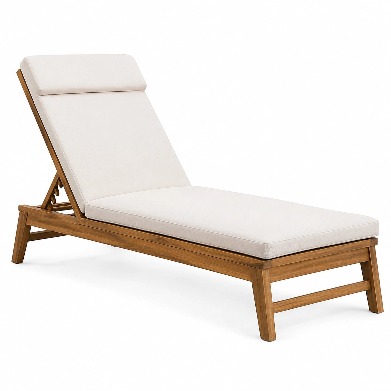 Lettino prendisole in legno teak e tessuto beige