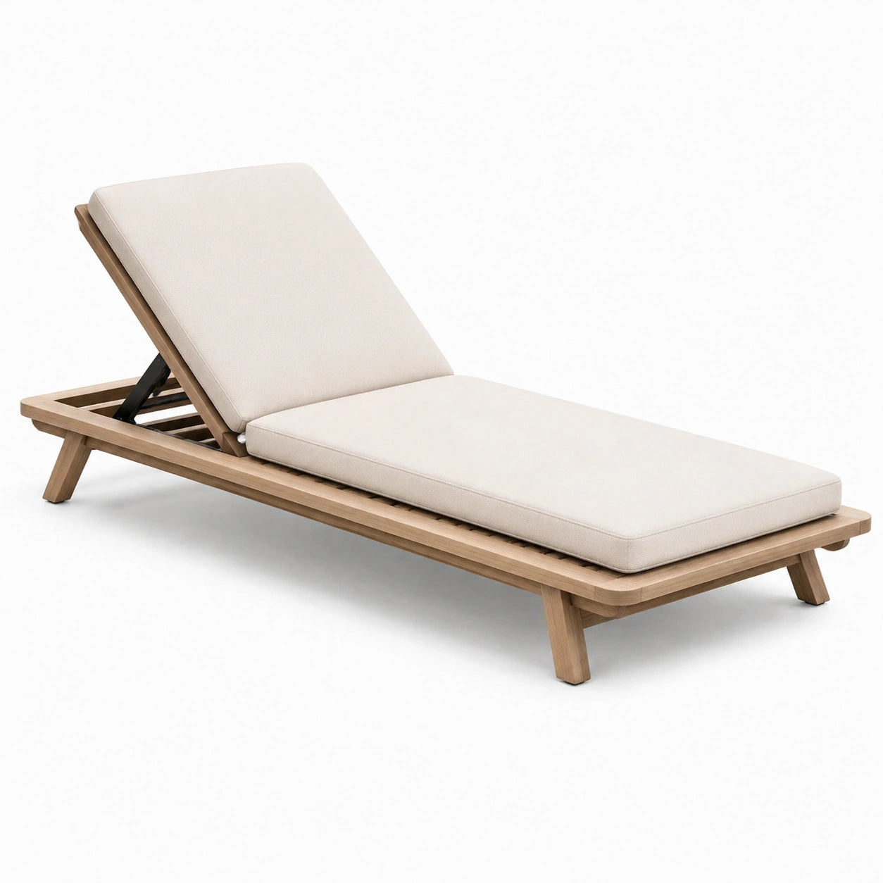 Lettino prendisole in legno massello teak con cuscino regolabile crema